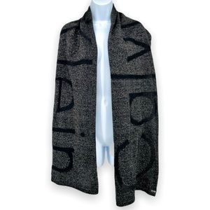 90’s Calvin Klein LOGO WOVEN scarf in black gold silver metallic knit embossed